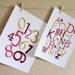 Alphabet And Numbers, Pink And Chartreuse, Two..
