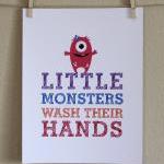 Little Monsters Wash Their Hands Art Print, 8x10,..