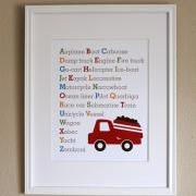 Baby Boy Nursery Art, Transportation Alphabet with Truck, 8x10, Unframed