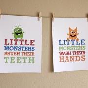 Little Monsters Bathroom Art Prints, Two 8x10 Prints