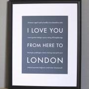 I Love You From Here To London, travel art print  