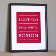I Love You From Here To Boston, Travel Art Print